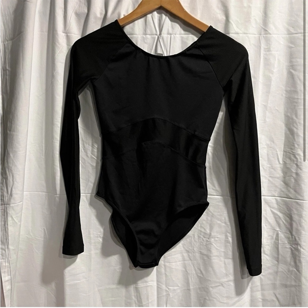 Forever 21 Women Top X-Small Black Cotton Blend Long Sleeve Regular Fit Bodysuit